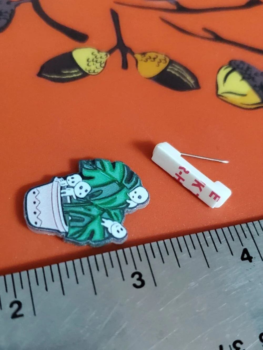 Plant Pin with Cute White Characters - Green & White Acrylic Pin